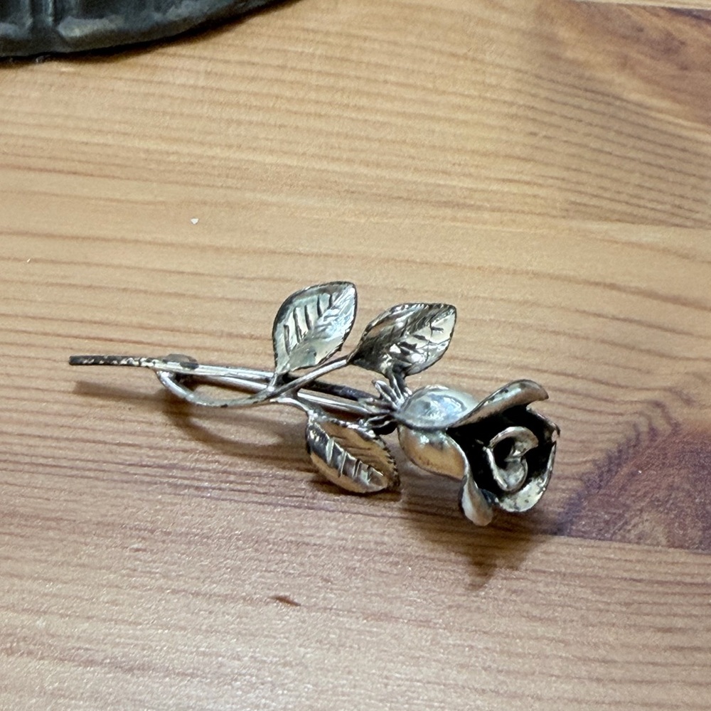 Vintage Sterling Silver Rose Brooch Pin - Beau